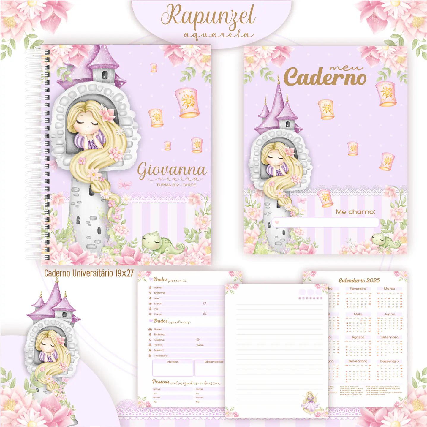 Encadernação Rapunzel Aquarela - Volta às Aulas 7