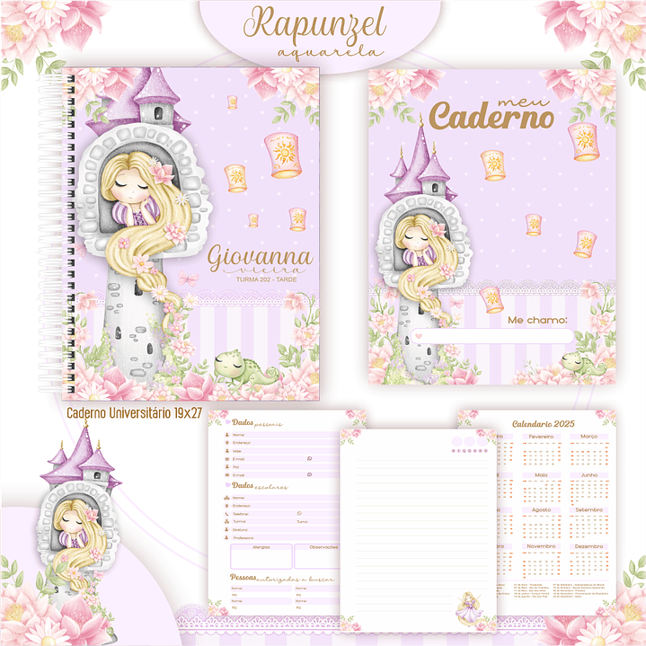 Encadernação Rapunzel Aquarela - Volta às Aulas 7
