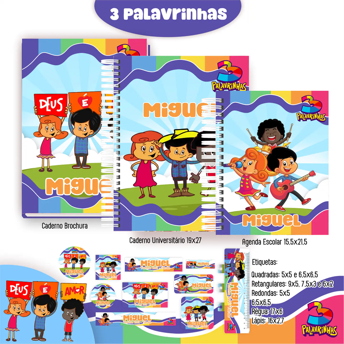 Kit Digital Encadernação Três Palavrinhas Menino - Volta às Aulas  2
