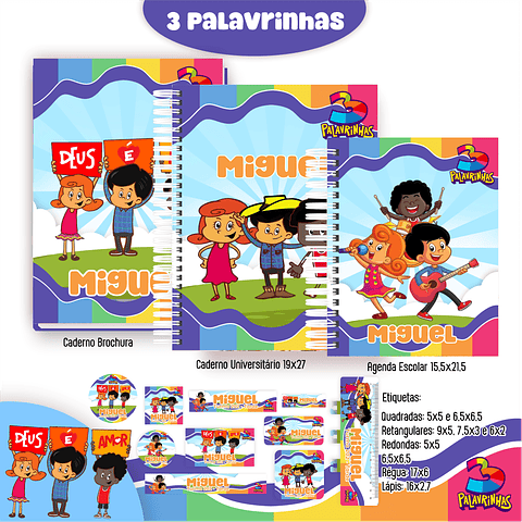 Kit Digital Encadernação Três Palavrinhas Menino - Volta às Aulas 