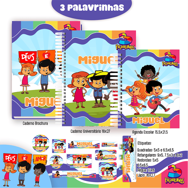 Kit Digital Encadernação Três Palavrinhas Menino - Volta às Aulas  2