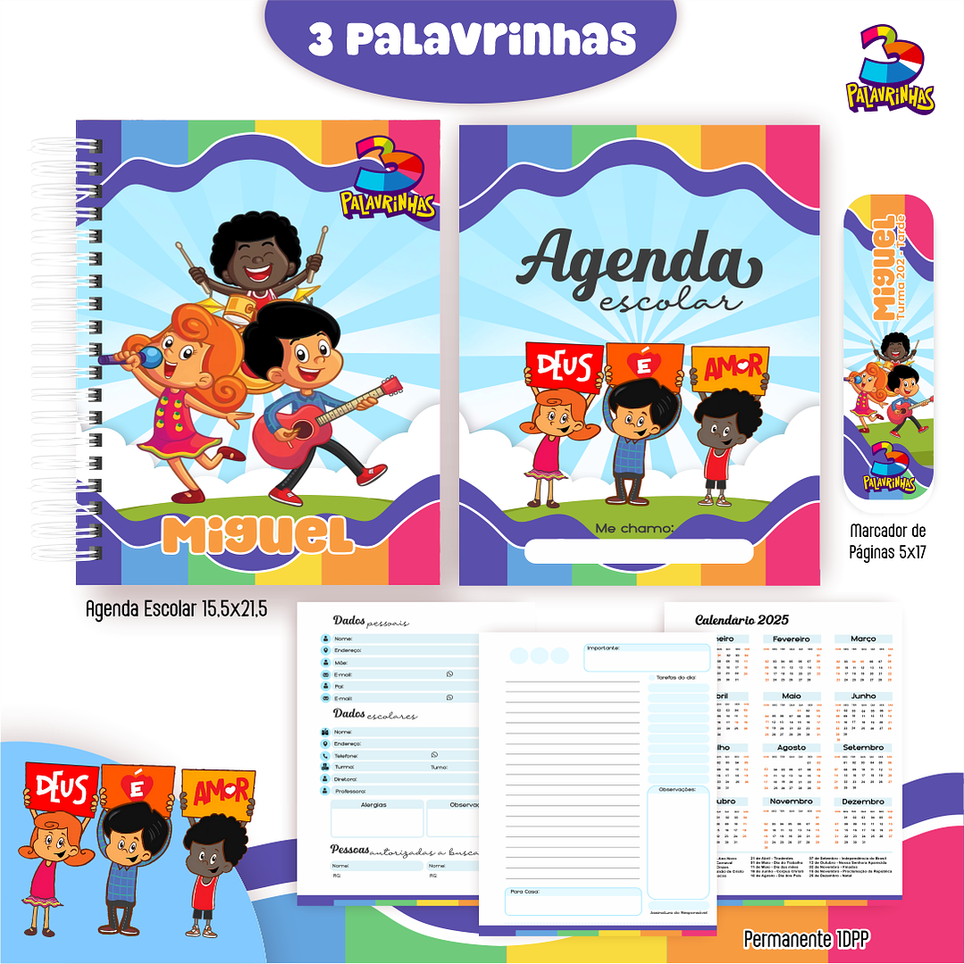 Kit Digital Encadernação Três Palavrinhas Menino - Volta às Aulas  3