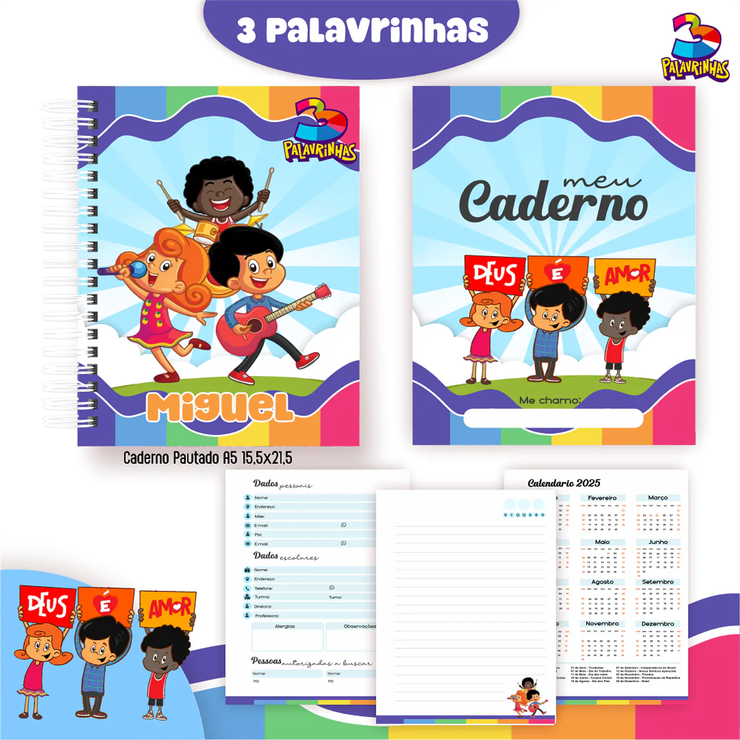 Kit Digital Encadernação Três Palavrinhas Menino - Volta às Aulas  4