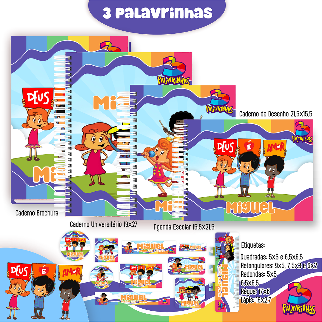 Kit Digital Encadernação Três Palavrinhas Menino - Volta às Aulas  1