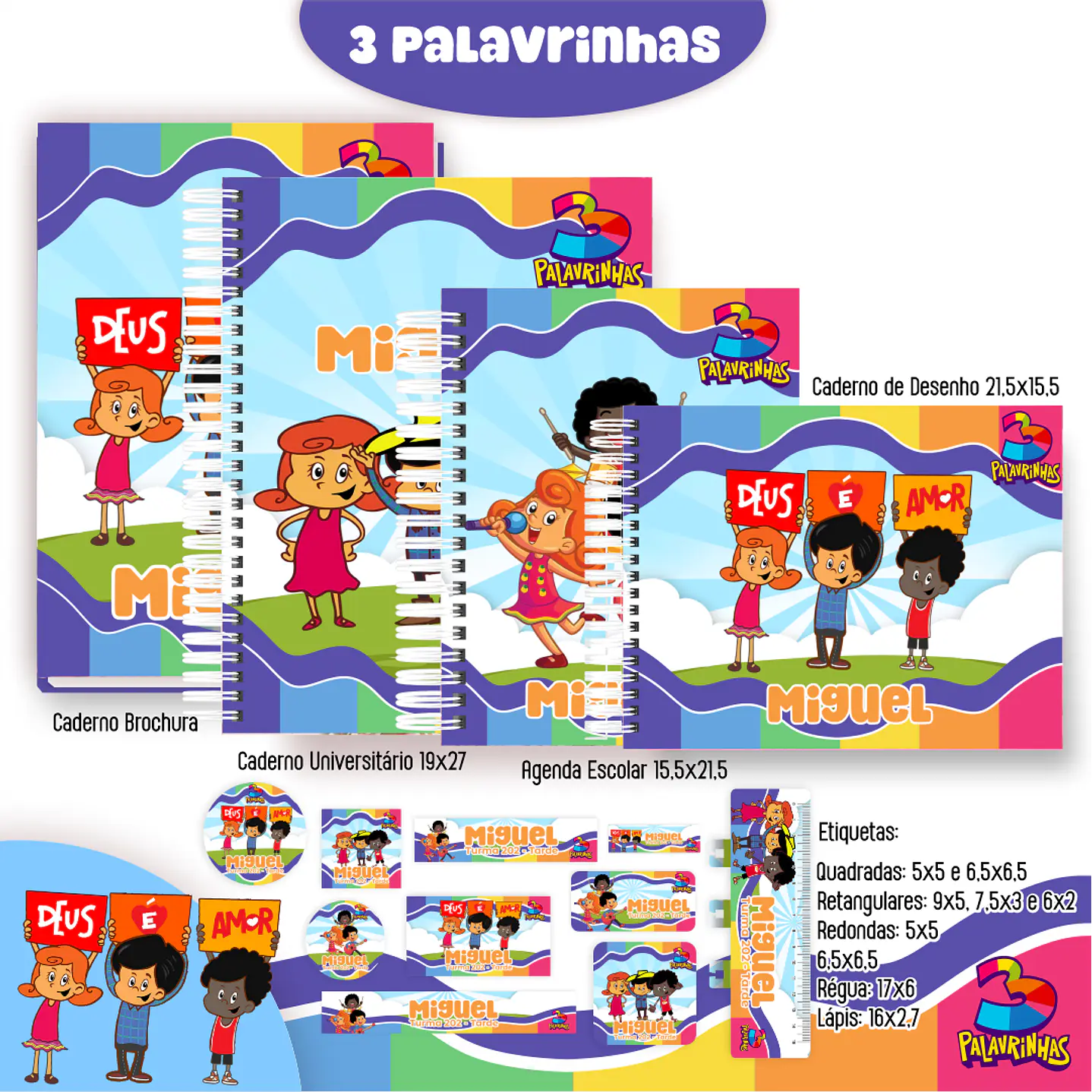 Kit Digital Encadernação Três Palavrinhas Menino - Volta às Aulas  1