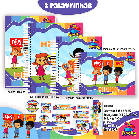 Kit Digital Encadernação Três Palavrinhas Menino - Volta às Aulas 