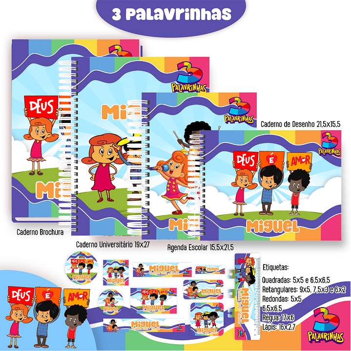 Kit Digital Encadernação Três Palavrinhas Menino - Volta às Aulas  1
