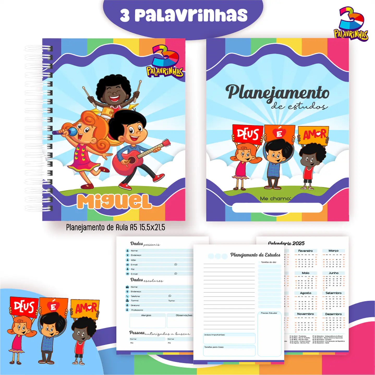 Kit Digital Encadernação Três Palavrinhas Menino - Volta às Aulas  5