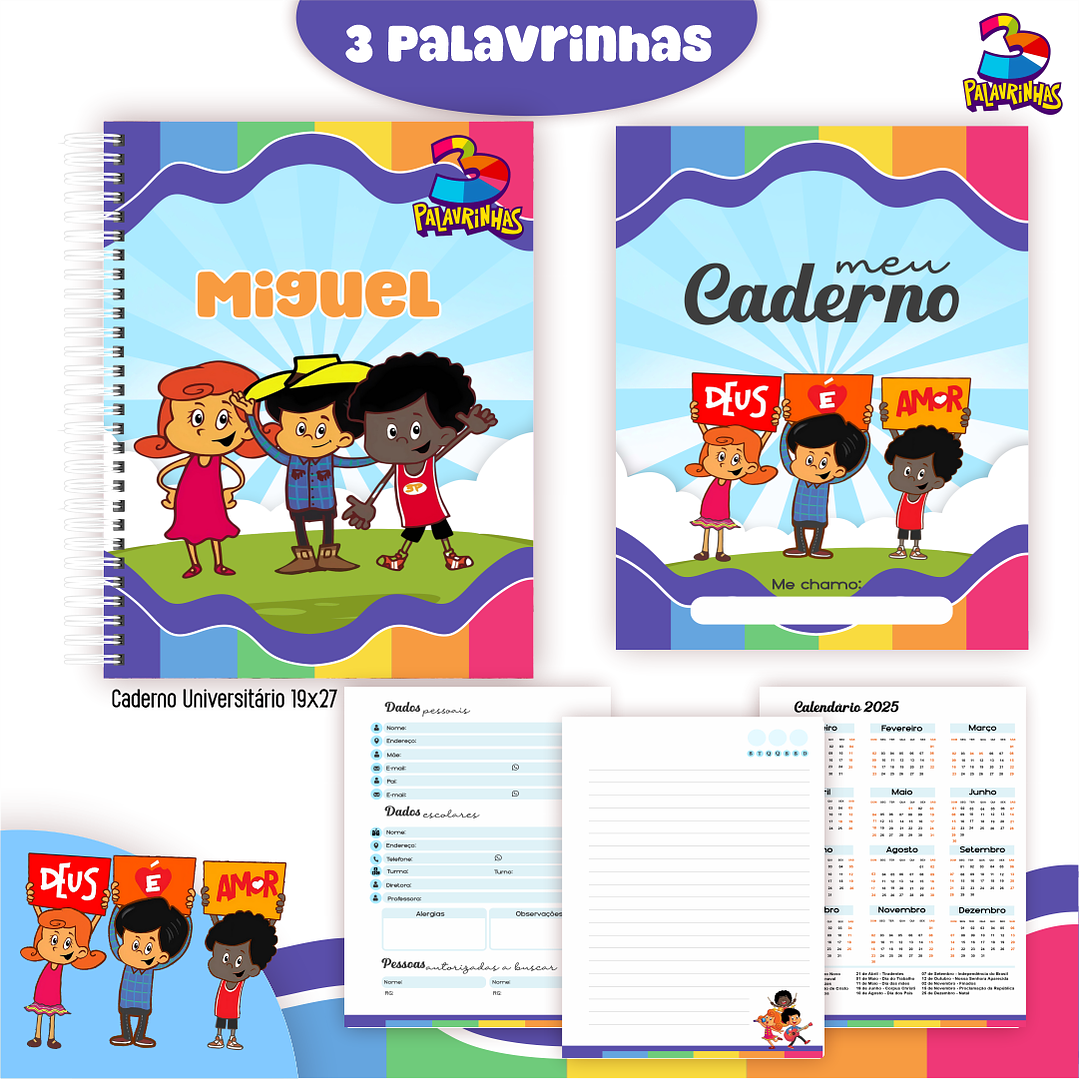 Kit Digital Encadernação Três Palavrinhas Menino - Volta às Aulas  6