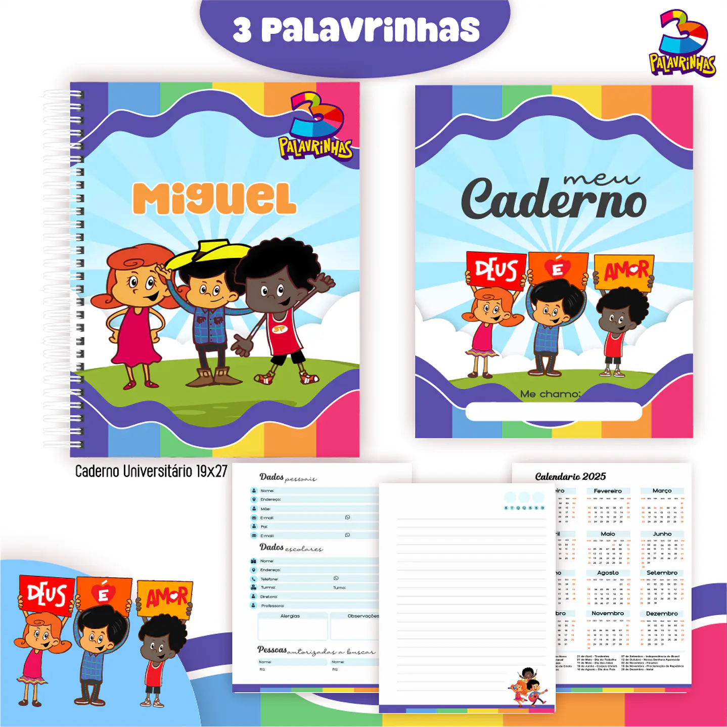 Kit Digital Encadernação Três Palavrinhas Menino - Volta às Aulas  6