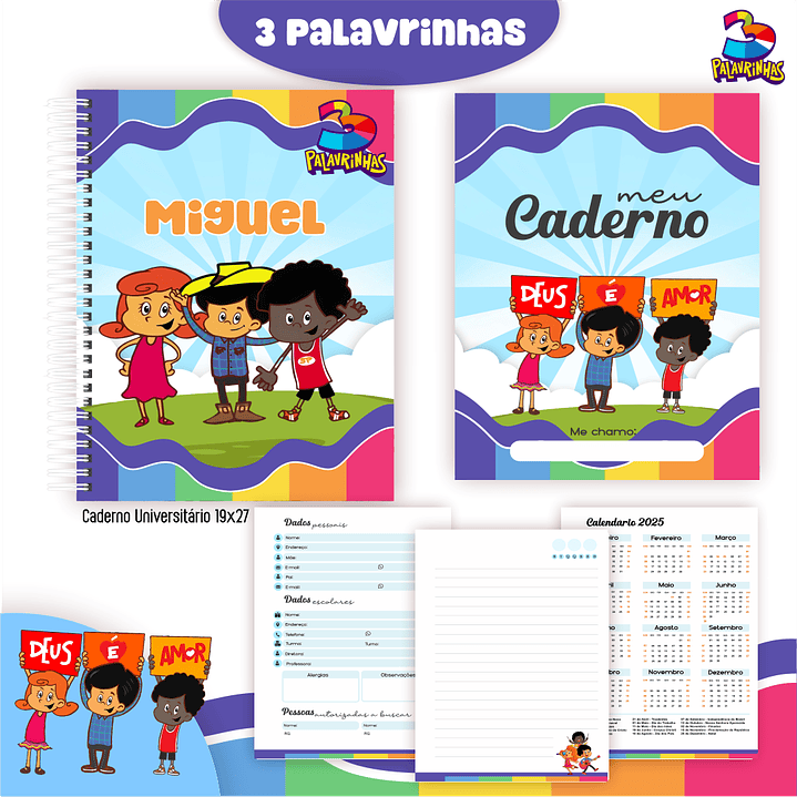 Kit Digital Encadernação Três Palavrinhas Menino - Volta às Aulas  6