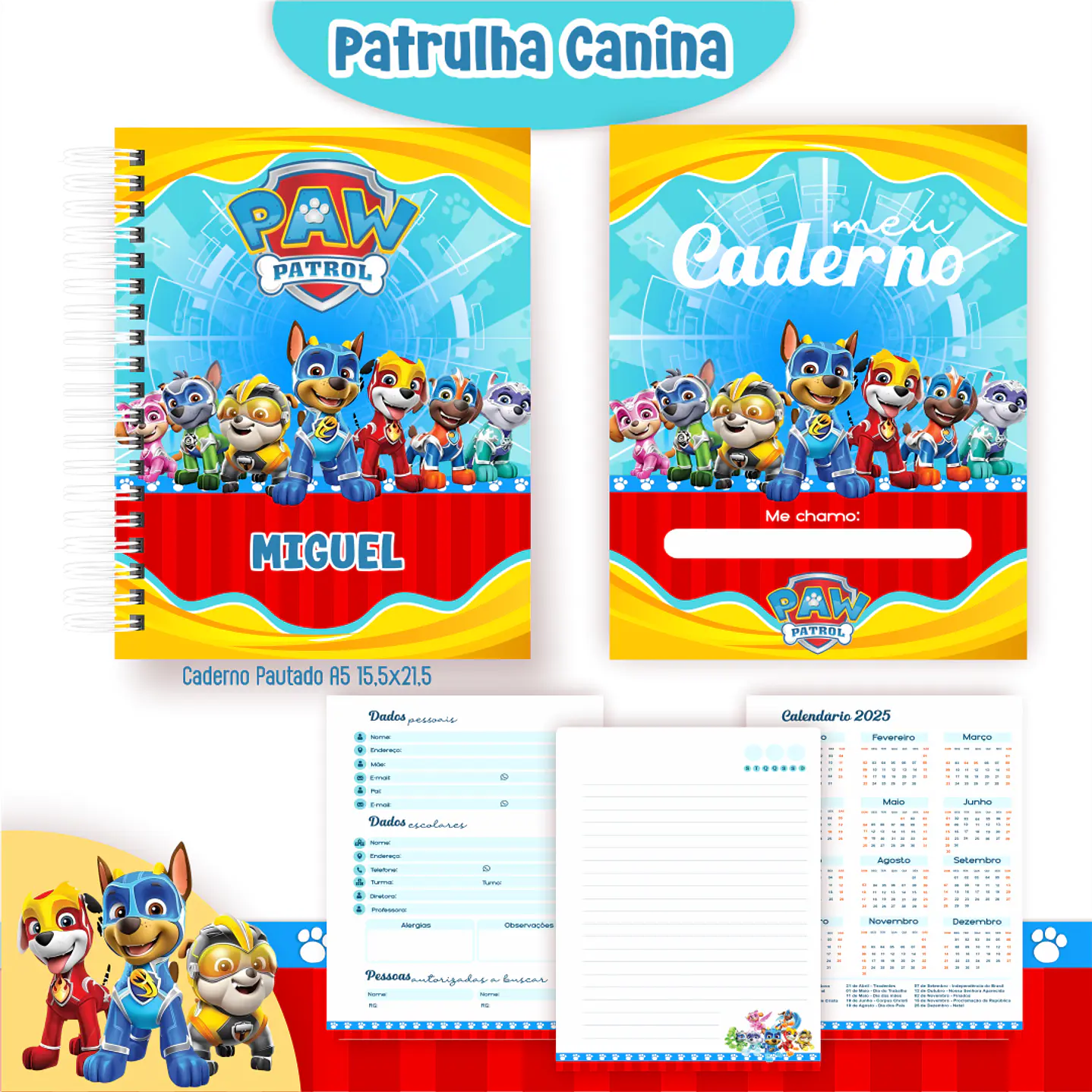 Kit Digital Encadernação Patrulha Canina - Volta às Aulas 2