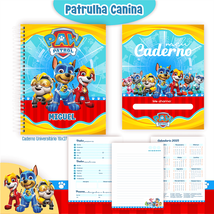 Kit Digital Encadernação Patrulha Canina - Volta às Aulas 3