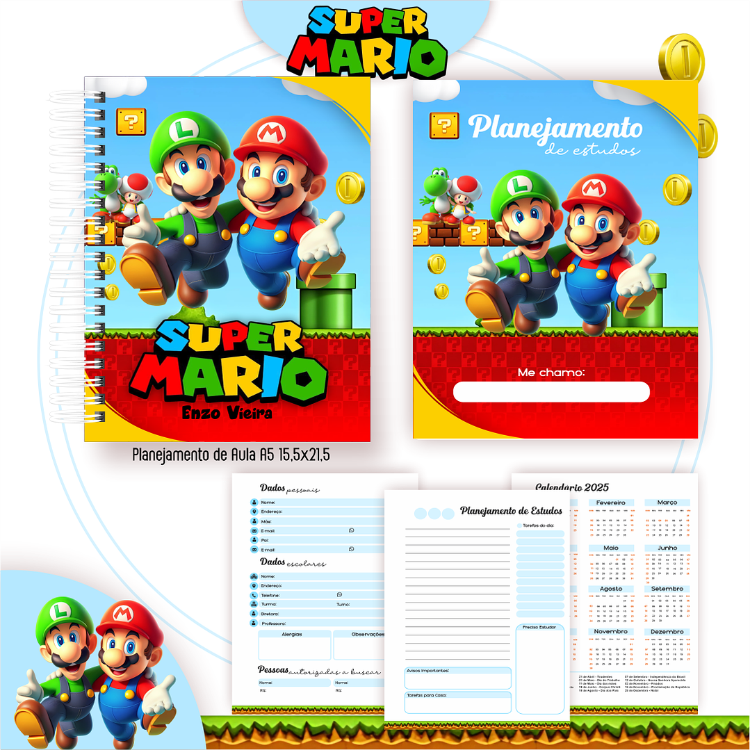 Kit Digital Encadernação Super Mario - Volta às Aulas 2