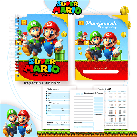 Kit Digital Encadernação Super Mario - Volta às Aulas