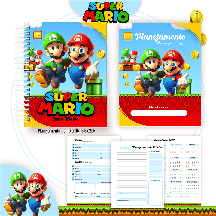 Kit Digital Encadernação Super Mario - Volta às Aulas 2