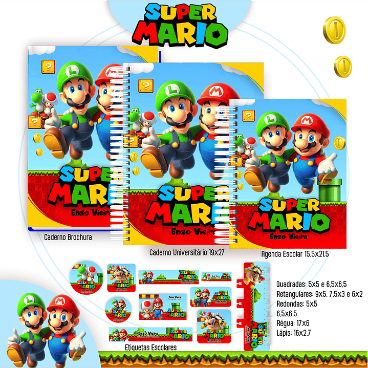 Kit Digital Encadernação Super Mario - Volta às Aulas 3