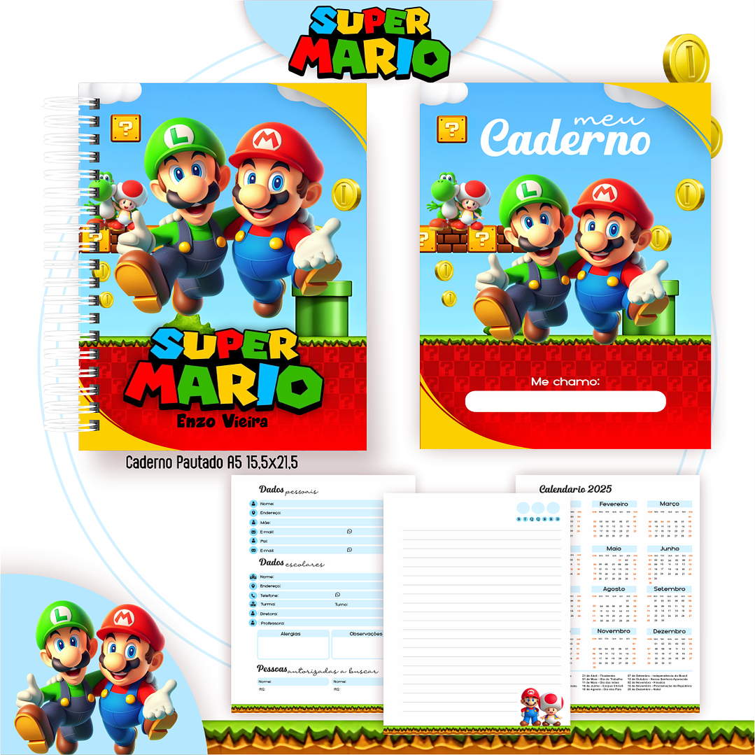 Kit Digital Encadernação Super Mario - Volta às Aulas 4