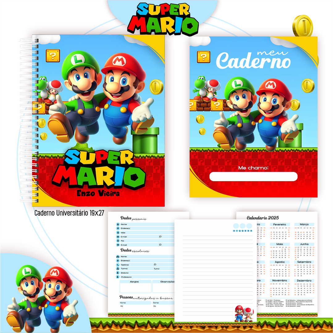 Kit Digital Encadernação Super Mario - Volta às Aulas 5