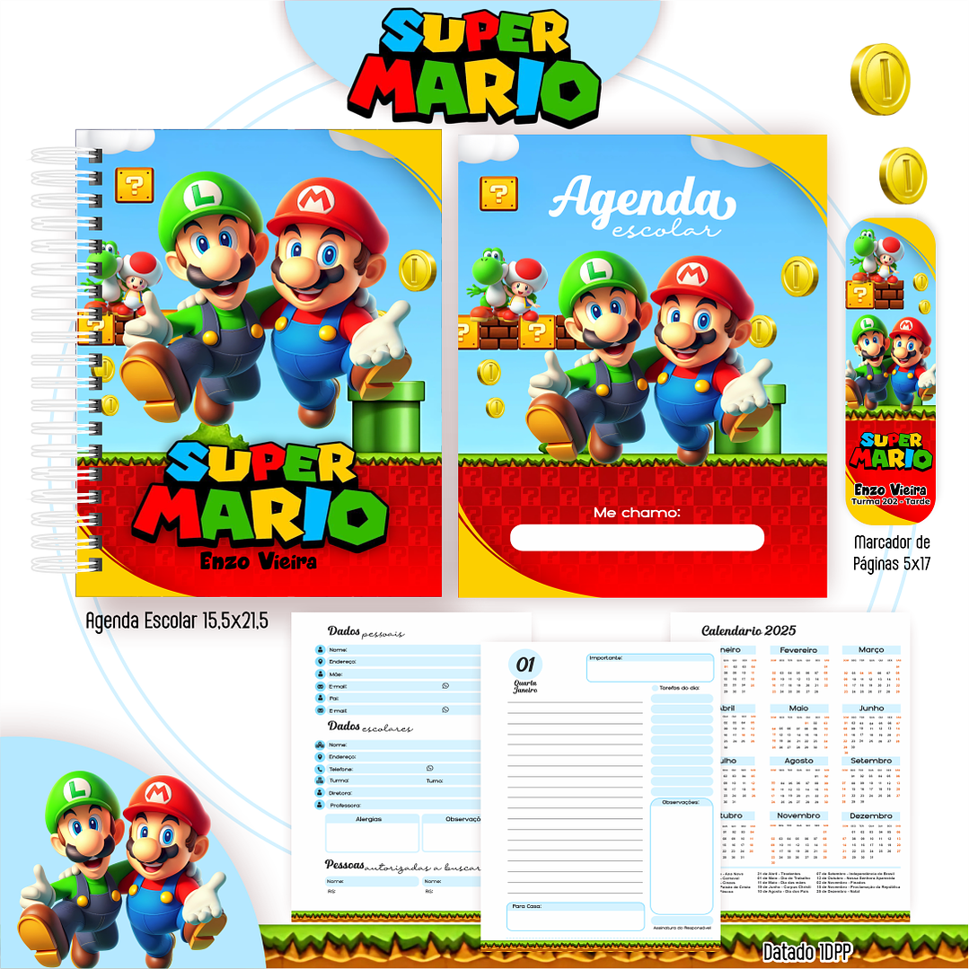 Kit Digital Encadernação Super Mario - Volta às Aulas 6