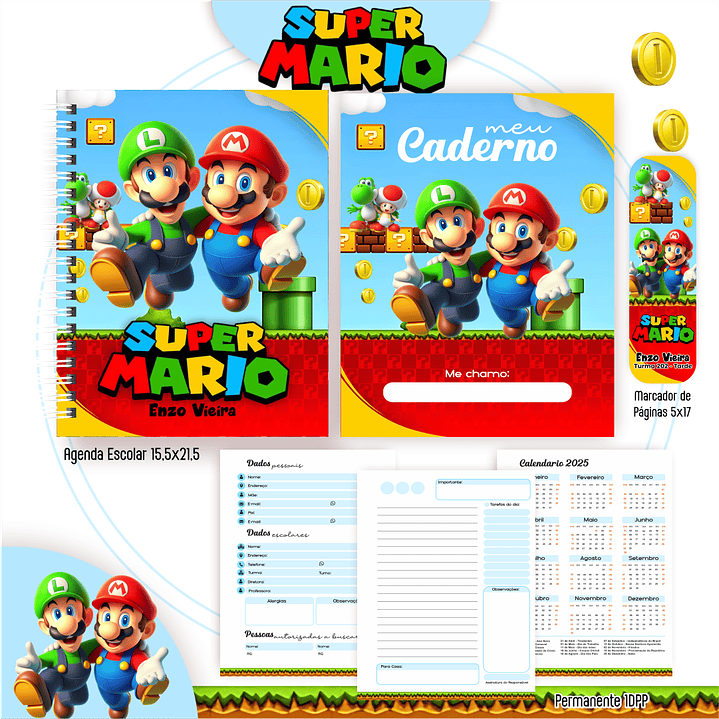 Kit Digital Encadernação Super Mario - Volta às Aulas 7