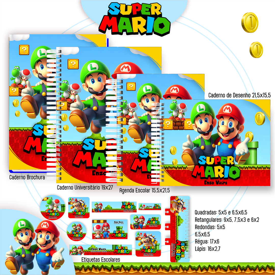 Kit Digital Encadernação Super Mario - Volta às Aulas 1