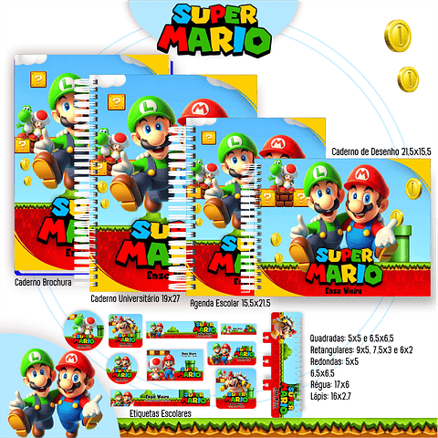 Kit Digital Encadernação Super Mario - Volta às Aulas