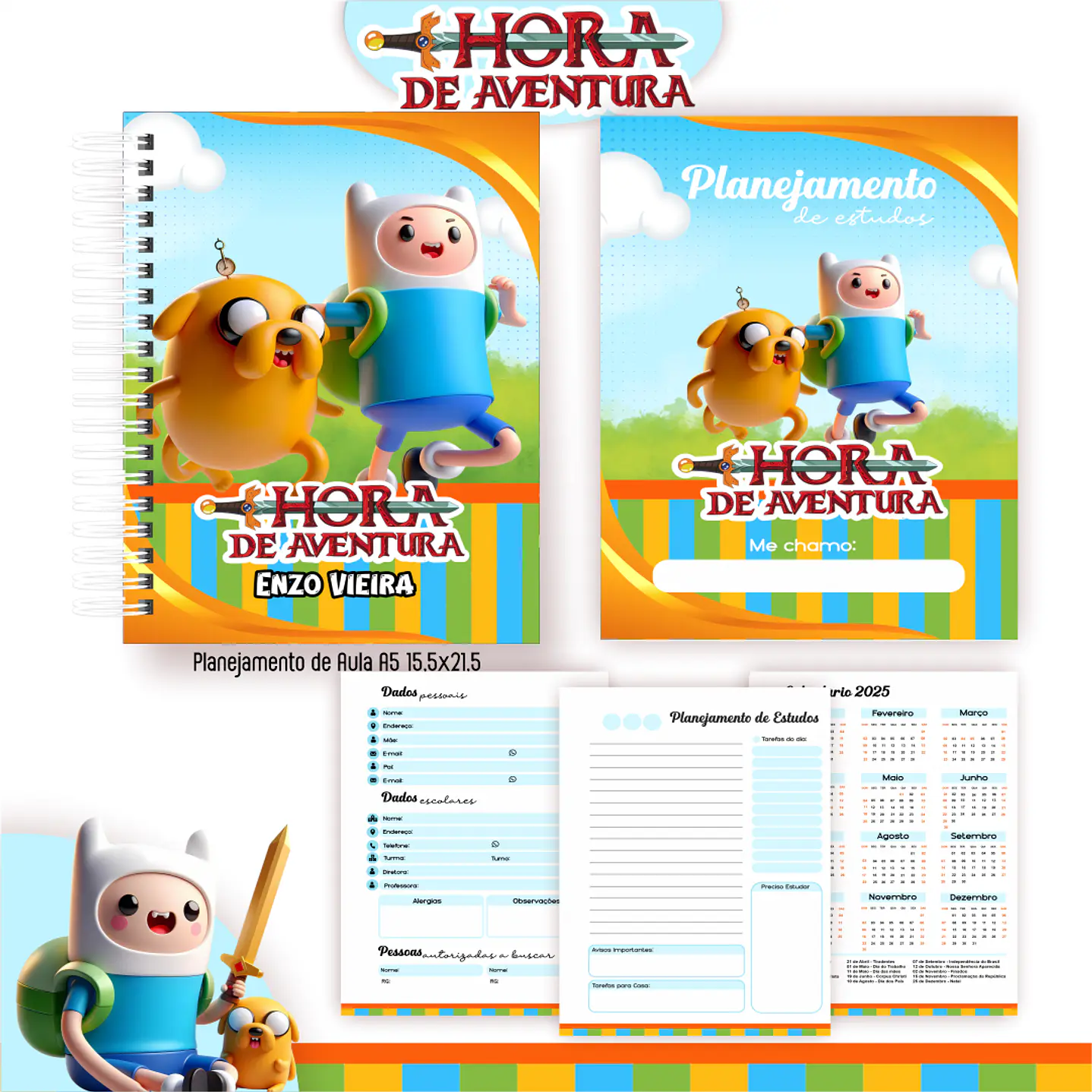 Kit Digital Encadernação Hora de Aventura - Volta às Aulas 4