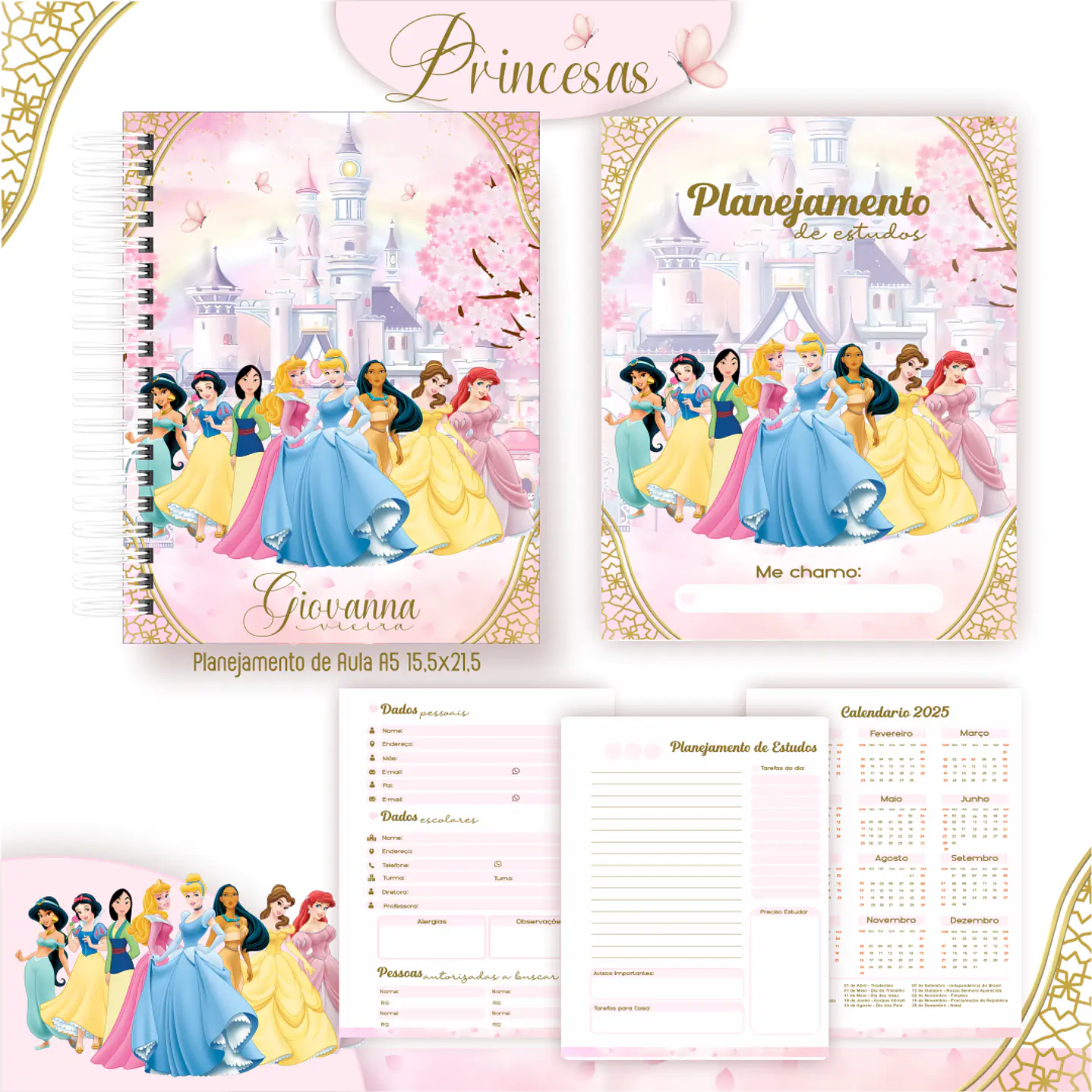 Kit Digital Encadernação Princesas - Volta às Aulas 2