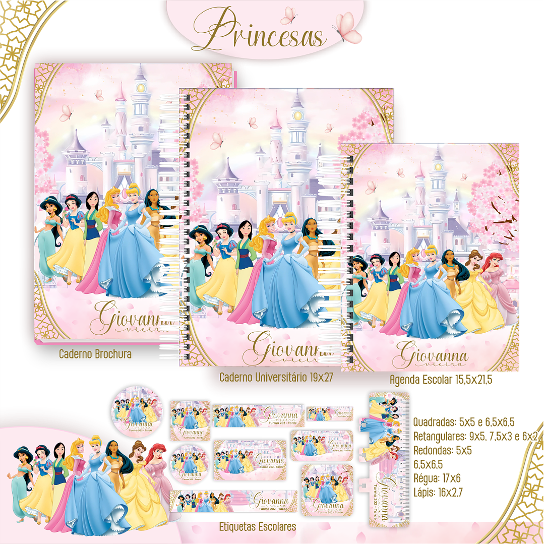 Kit Digital Encadernação Princesas - Volta às Aulas 3
