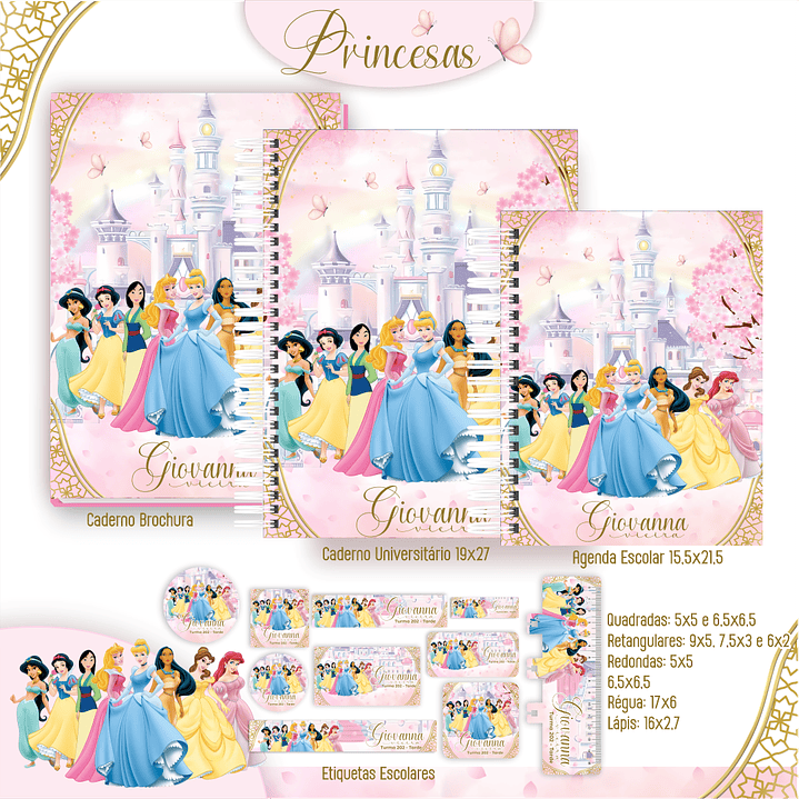 Kit Digital Encadernação Princesas - Volta às Aulas 3