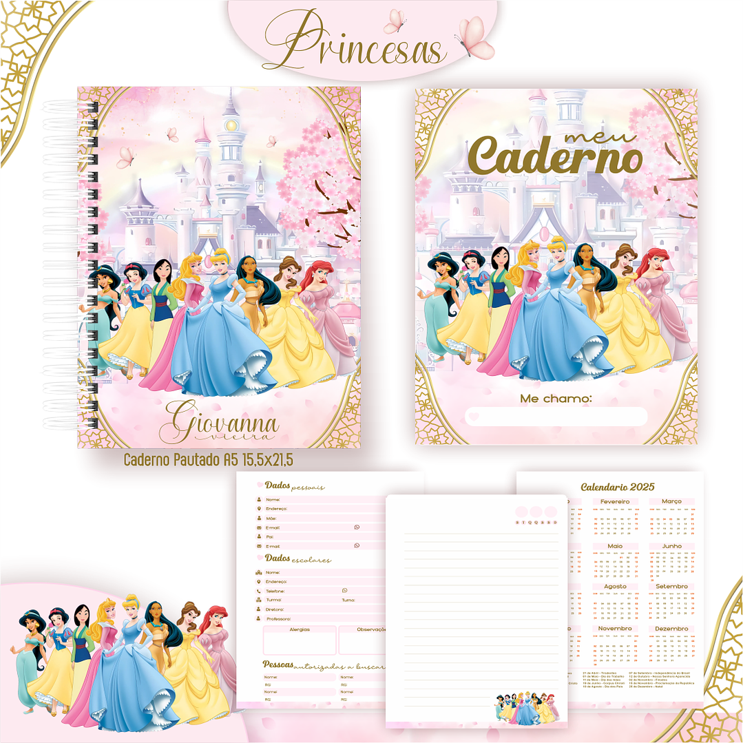 Kit Digital Encadernação Princesas - Volta às Aulas 4