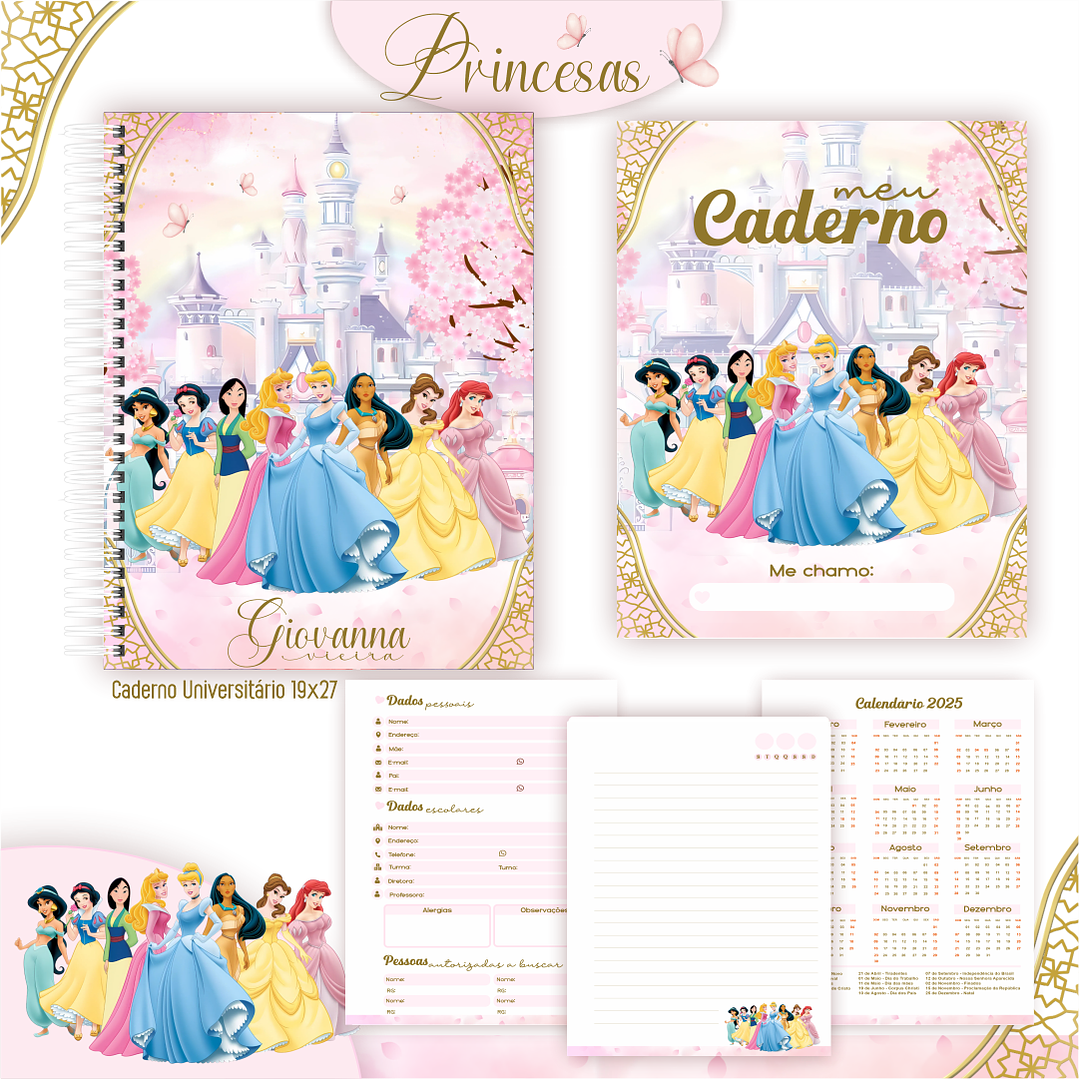 Kit Digital Encadernação Princesas - Volta às Aulas 7