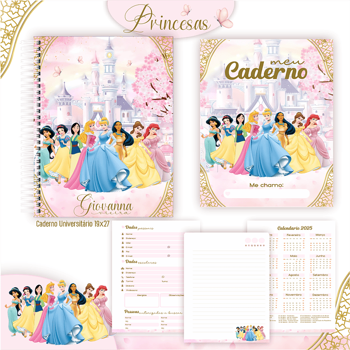 Kit Digital Encadernação Princesas - Volta às Aulas 7