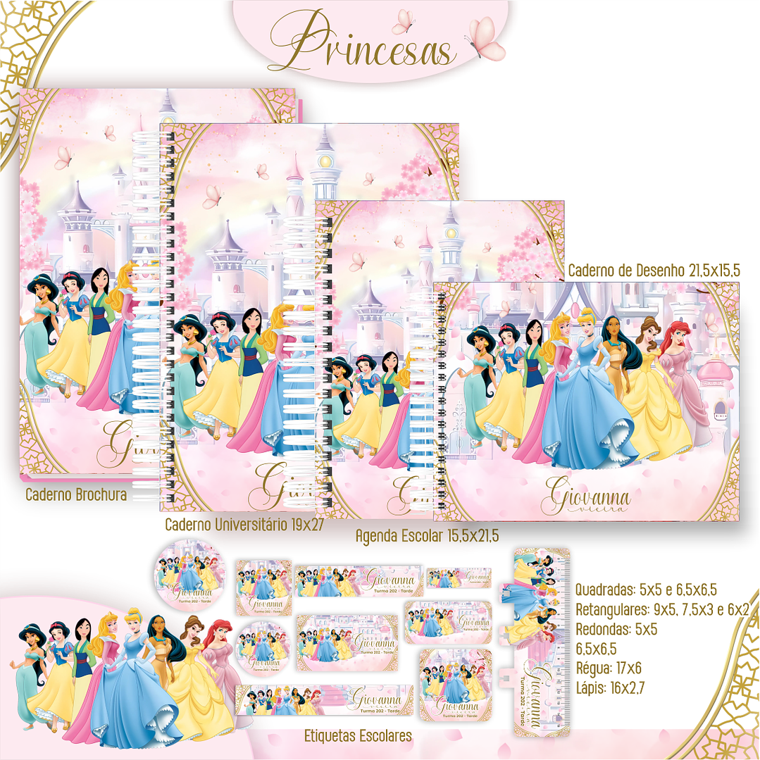 Kit Digital Encadernação Princesas - Volta às Aulas 1