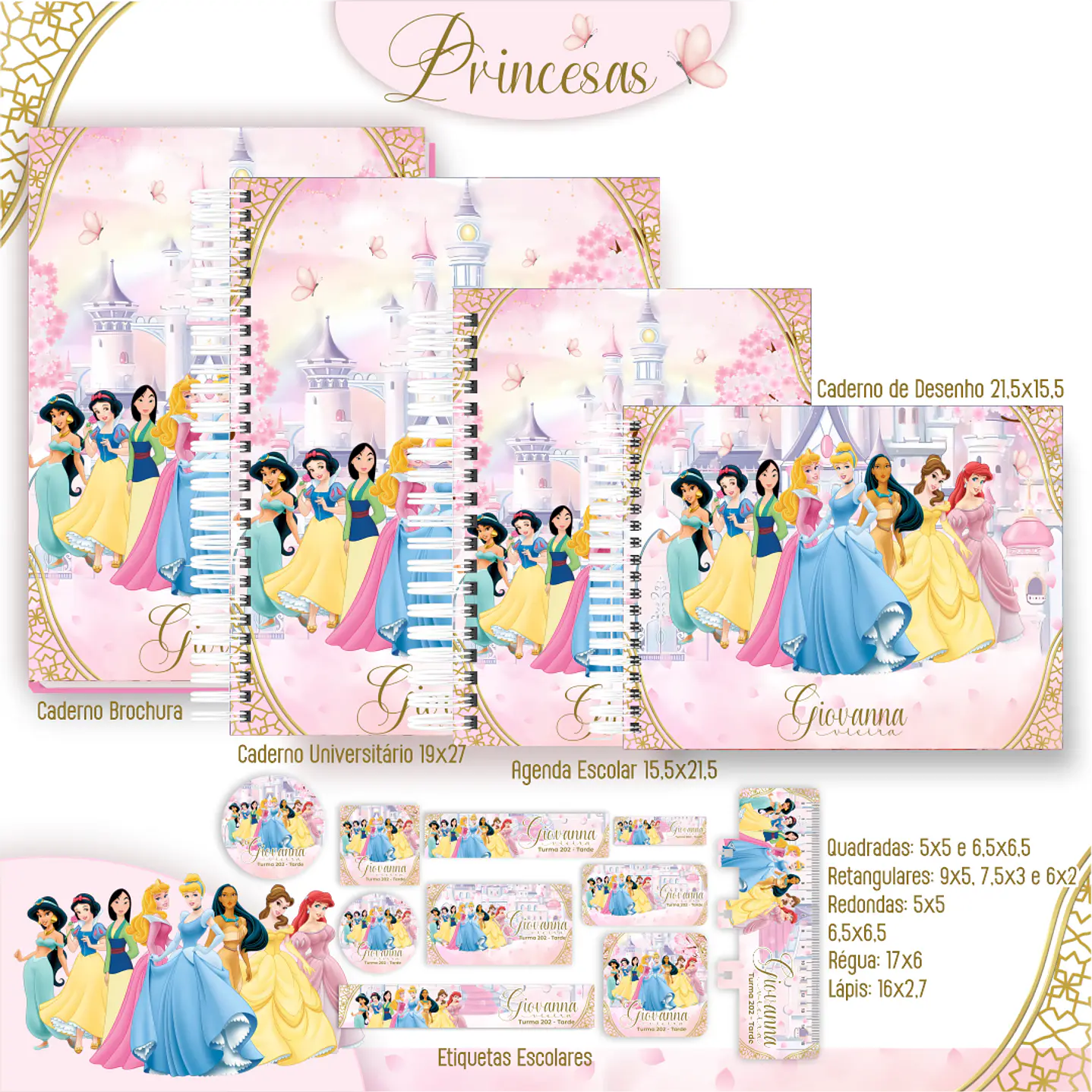Kit Digital Encadernação Princesas - Volta às Aulas 1