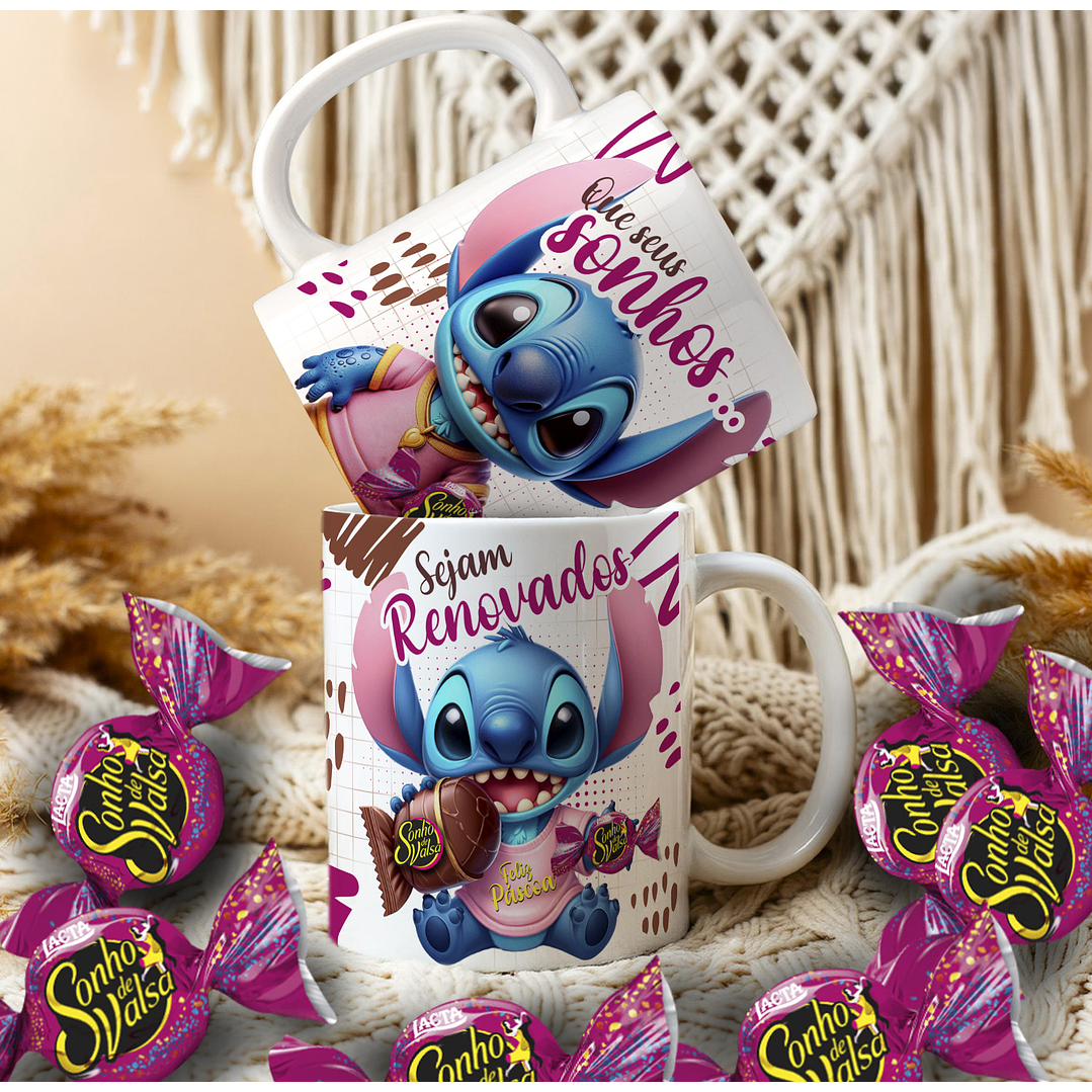 Pack Artes Canecas Stitch Páscoa Chocolate - 14 Artes PNG e CDR 2