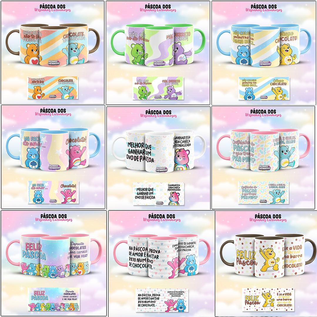 Pack de Artes para Canecas Ursinhos Carinhosos Páscoa. 1