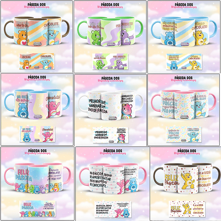 Pack de Artes para Canecas Ursinhos Carinhosos Páscoa. 1