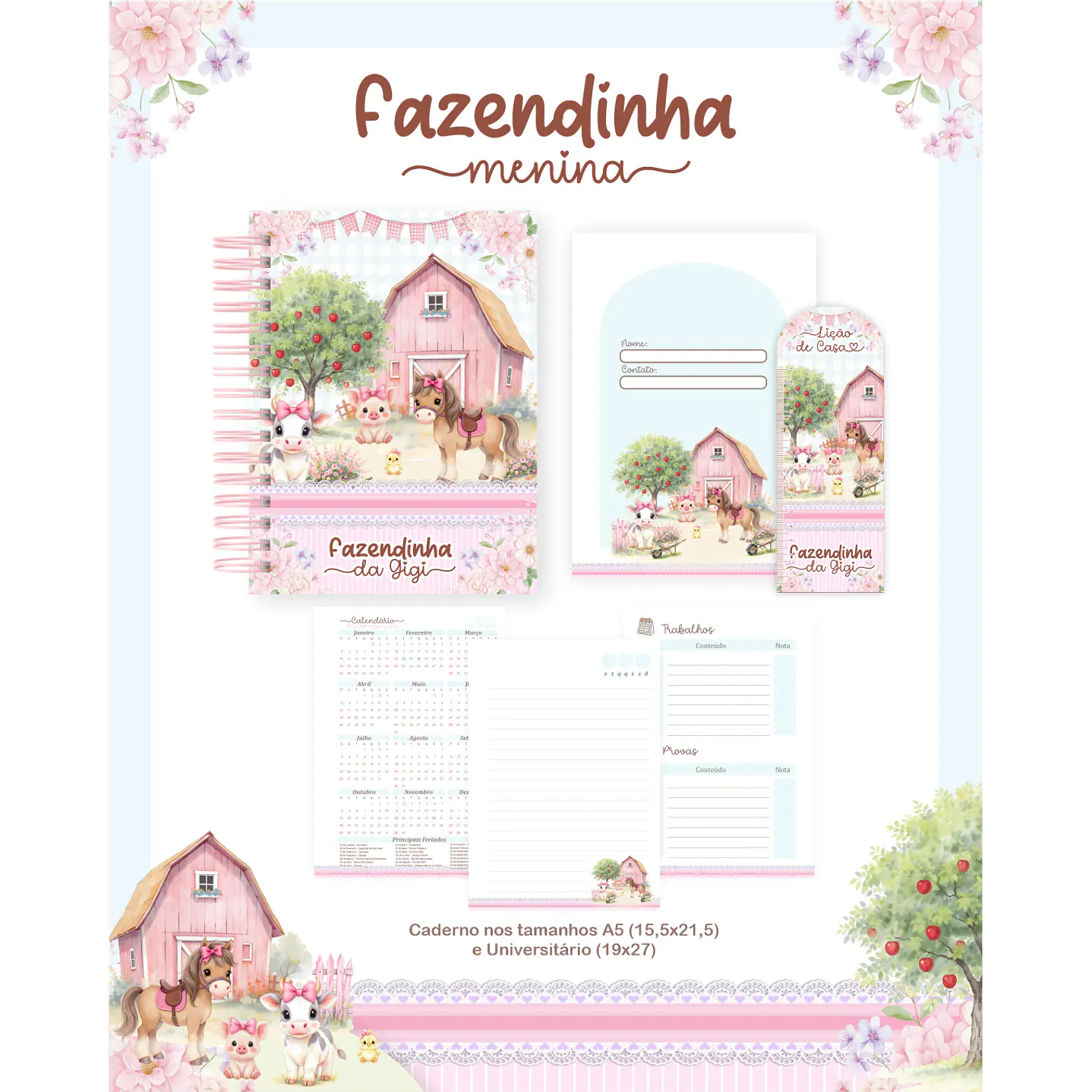 Encadernação Fazendinha Rosa - Volta às Aulas  2