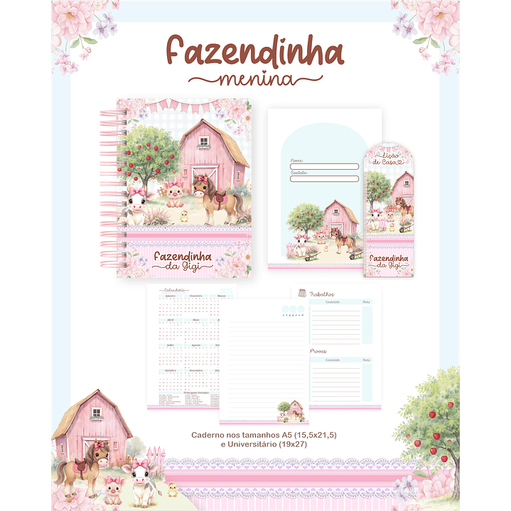 Encadernação Fazendinha Rosa - Volta às Aulas  2