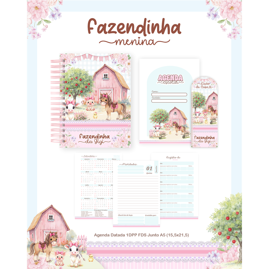 Encadernação Fazendinha Rosa - Volta às Aulas  3