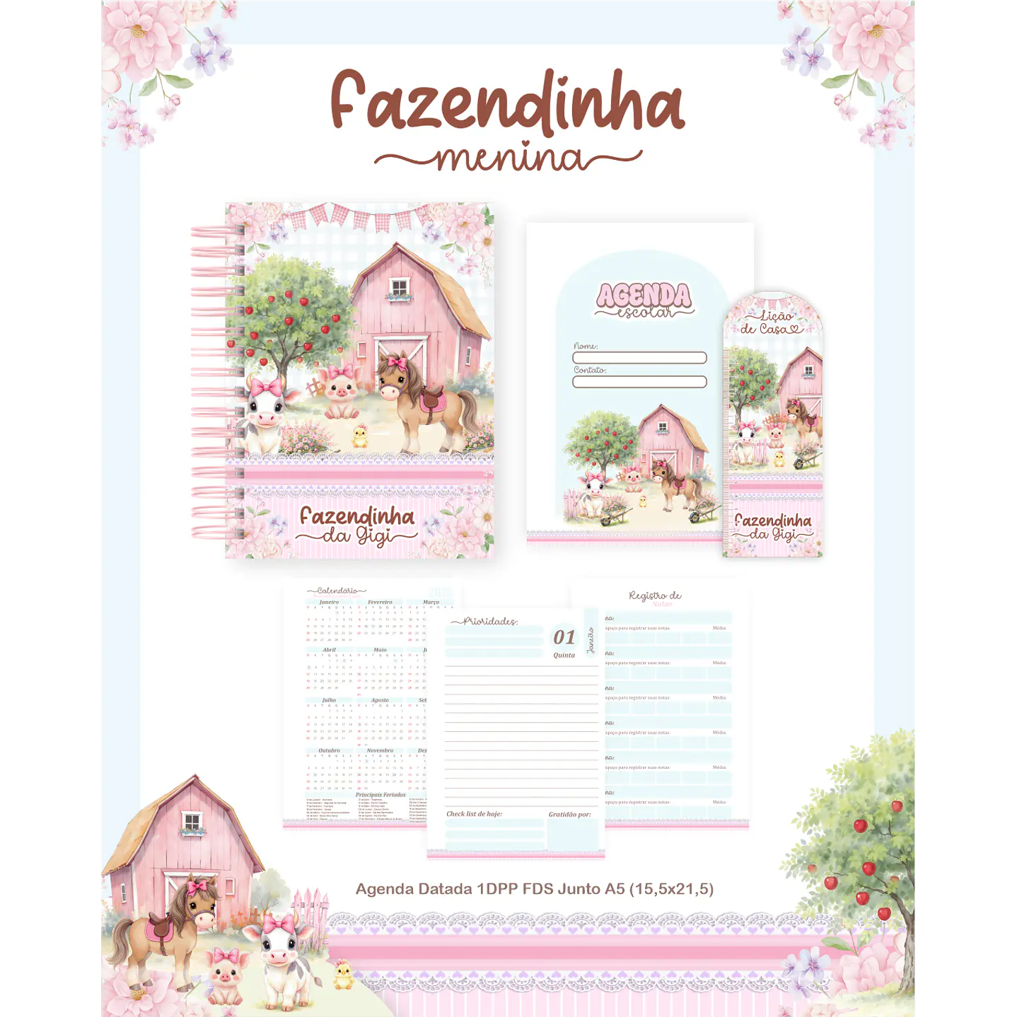 Encadernação Fazendinha Rosa - Volta às Aulas  3