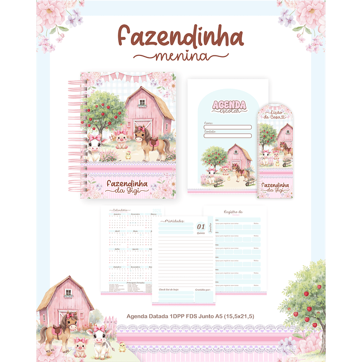 Encadernação Fazendinha Rosa - Volta às Aulas  3