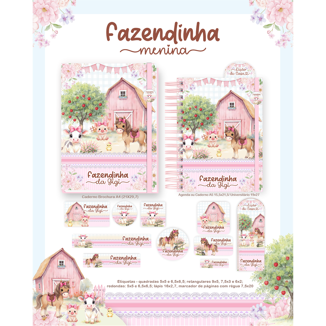 Encadernação Fazendinha Rosa - Volta às Aulas  4