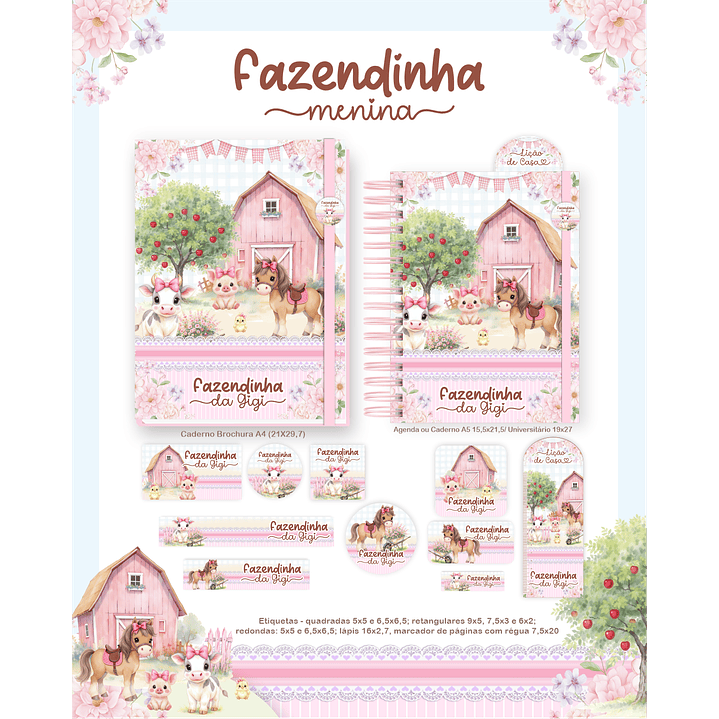Encadernação Fazendinha Rosa - Volta às Aulas  4