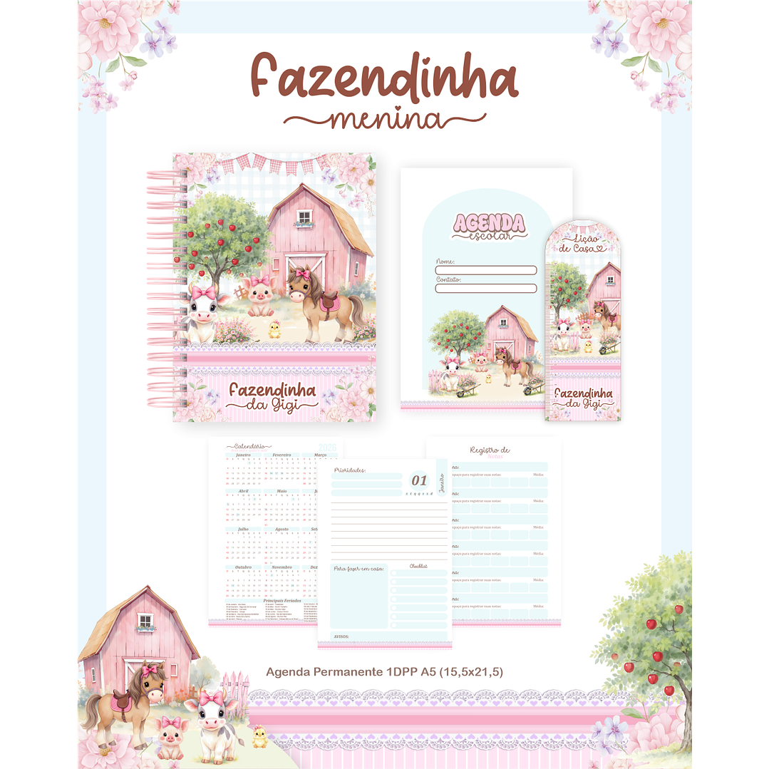 Encadernação Fazendinha Rosa - Volta às Aulas  5