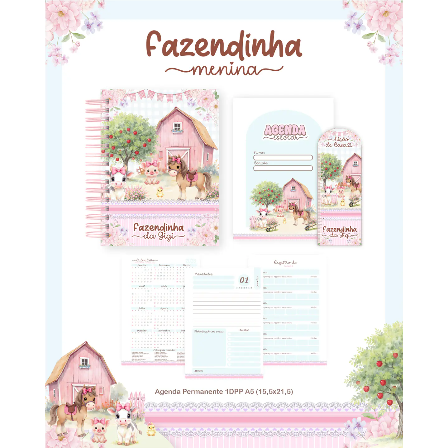 Encadernação Fazendinha Rosa - Volta às Aulas  5