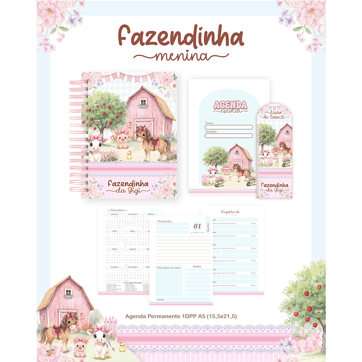 Encadernação Fazendinha Rosa - Volta às Aulas  5