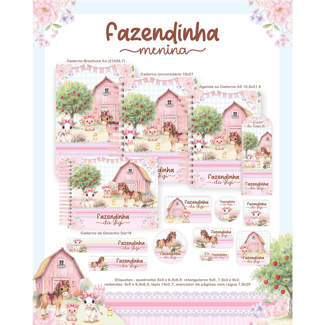Encadernação Fazendinha Rosa - Volta às Aulas  1